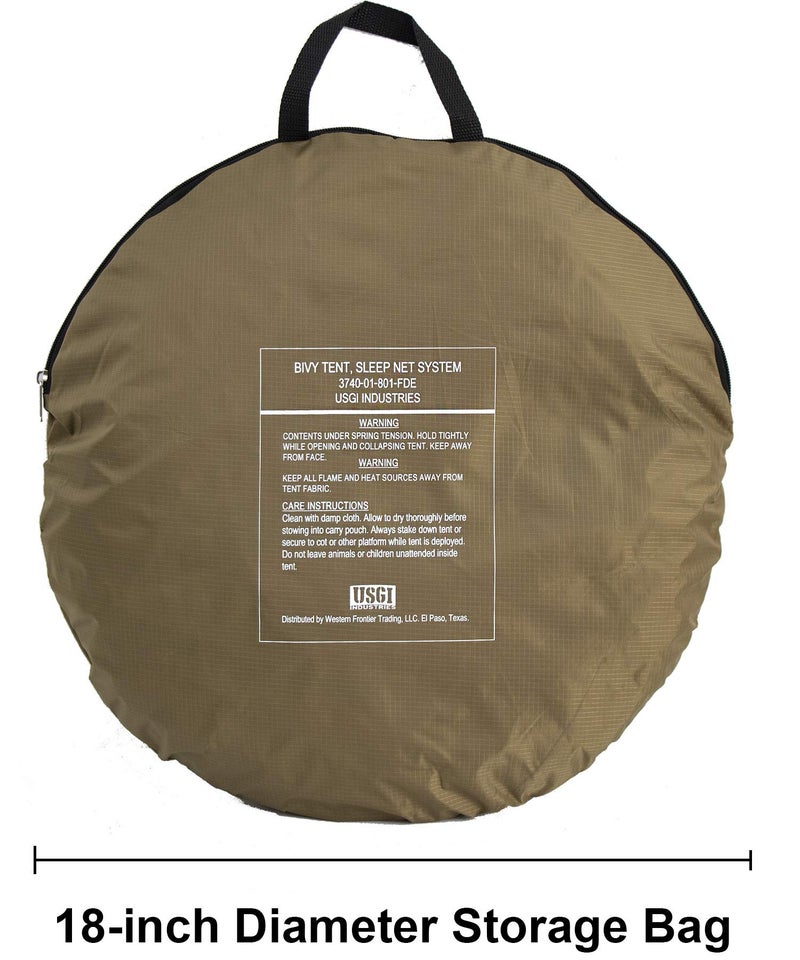 USGI Industries Bivy Tent | Lightweight Single Person Sleeping Net System for Outdoors, Camping, Survival, Hiking, Backpack | Mesh Protection (Dark Earth) - Image 3